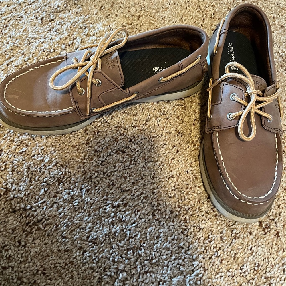 Tan Sperry slip ons. Boys size 4 1/2. Only worn a few times EUC.